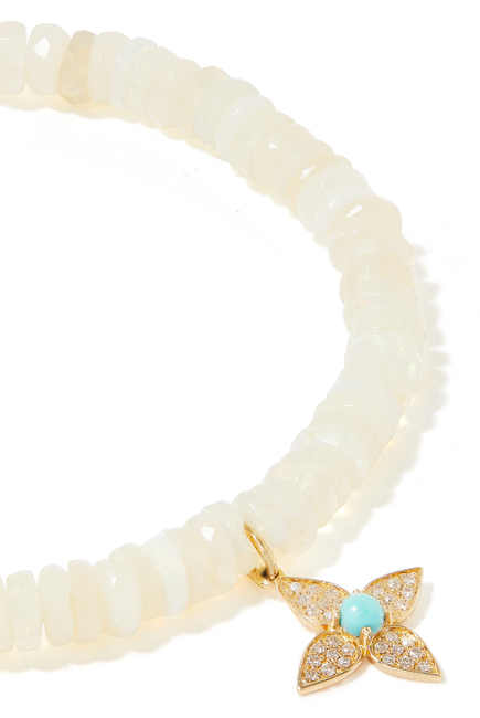 Paisley Flower Beaded Bracelet, 14k Yellow Gold with Opals & Diamonds